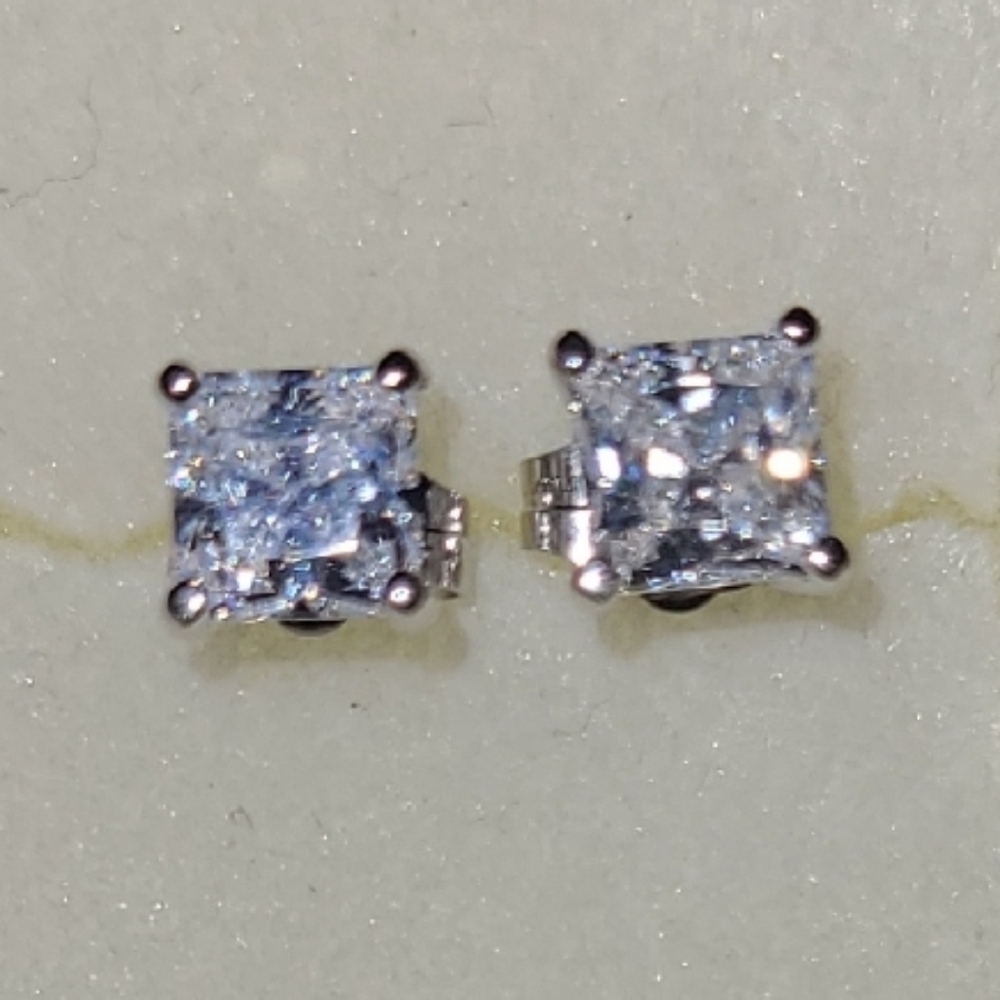 Epiphany Platinum-Clad Silver And Diamonique Stud Earrings - Picture 6 of 8